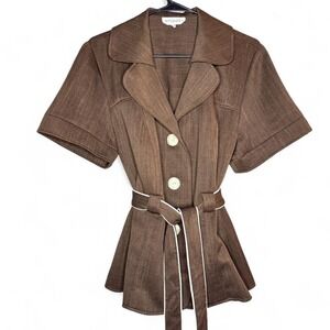 Studio I 14W plus size shortsleeved large button brown top jacket with a belt